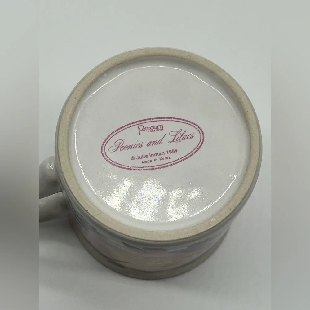 Vintage 1994 Floral Mug “Peonies and Lilacs” JULIE INMAN Potpourri Designs
